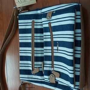 NWT MultiSac crossbody purse white with navy blue stripes.